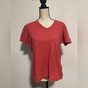 Russell Athletic Vintage Pink V Neck Active T Shirt Size Large